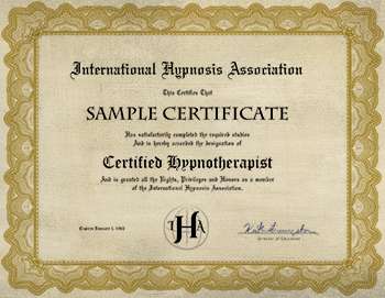 International Hypnosis Association Sample Certificate